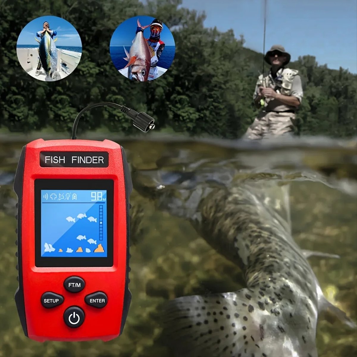 Fishing Boat Depth Finder - لون LCD صياد السمك السلكية محول